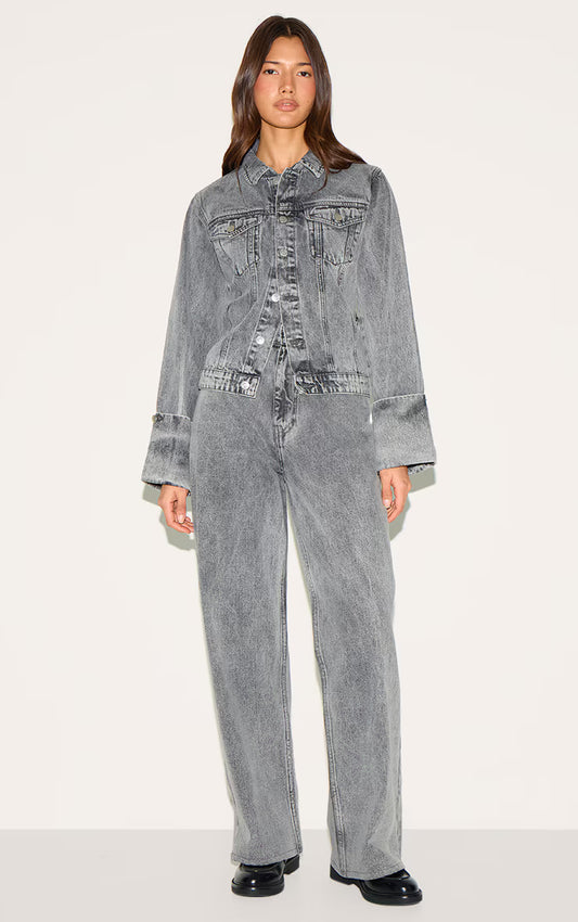 Ice Grey Mid Rise Wide Leg Jeans