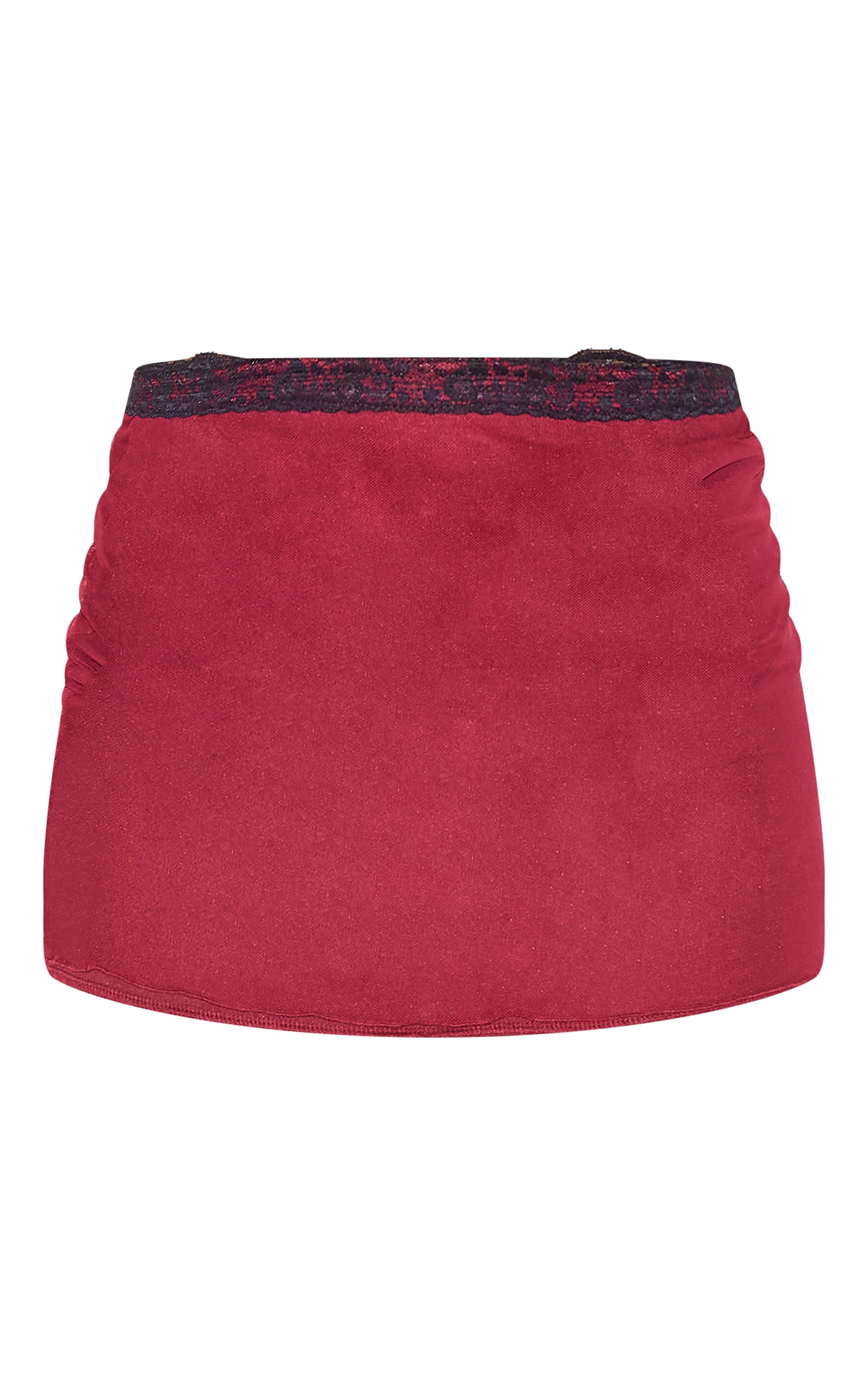 Burgundy Sheer Mesh Lace Trim Low Rise Micro Mini Skirt