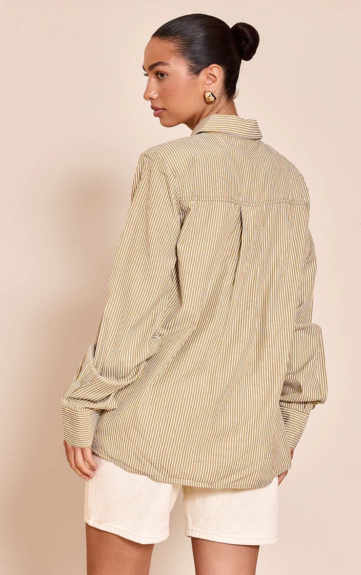 Olive Stripe Shoulder Pad Oversized Shirt