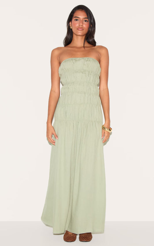 Sage Bandeau Ruched Detail Maxi Dress