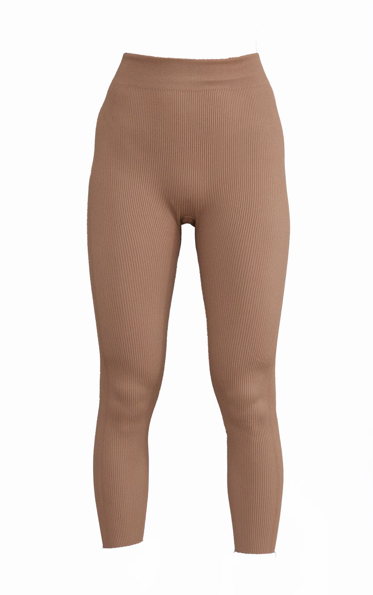 Brown Structured Snatched Rib Leggings