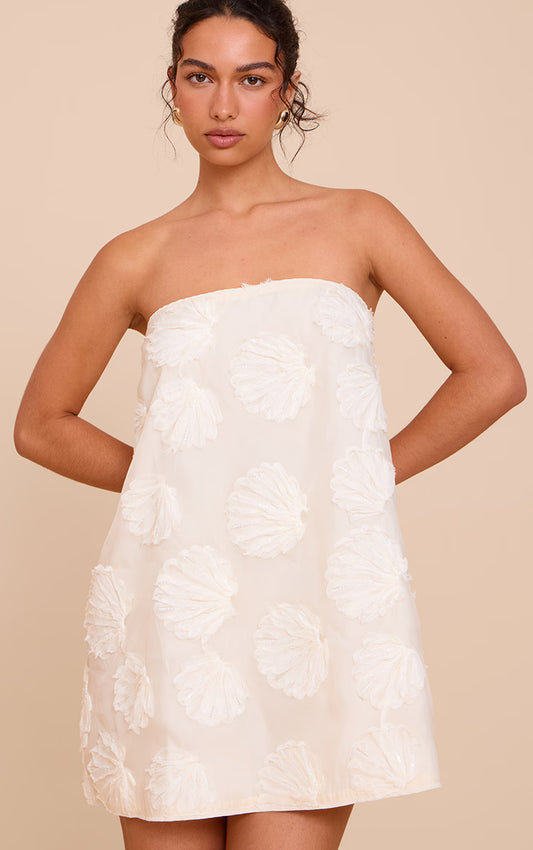 Cream Shell Texture Bandeau Mini Shift Dress