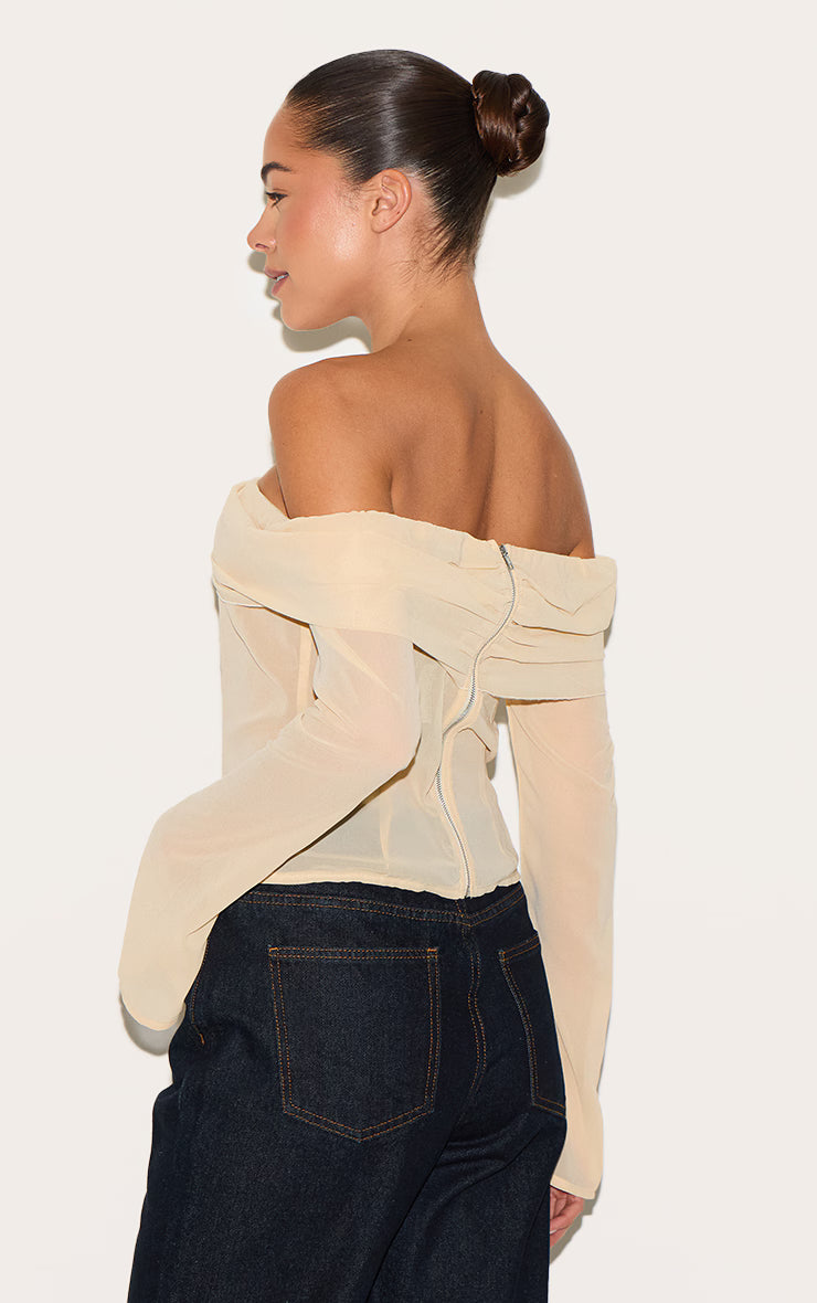 Almond Bardot Chiffon Blouse