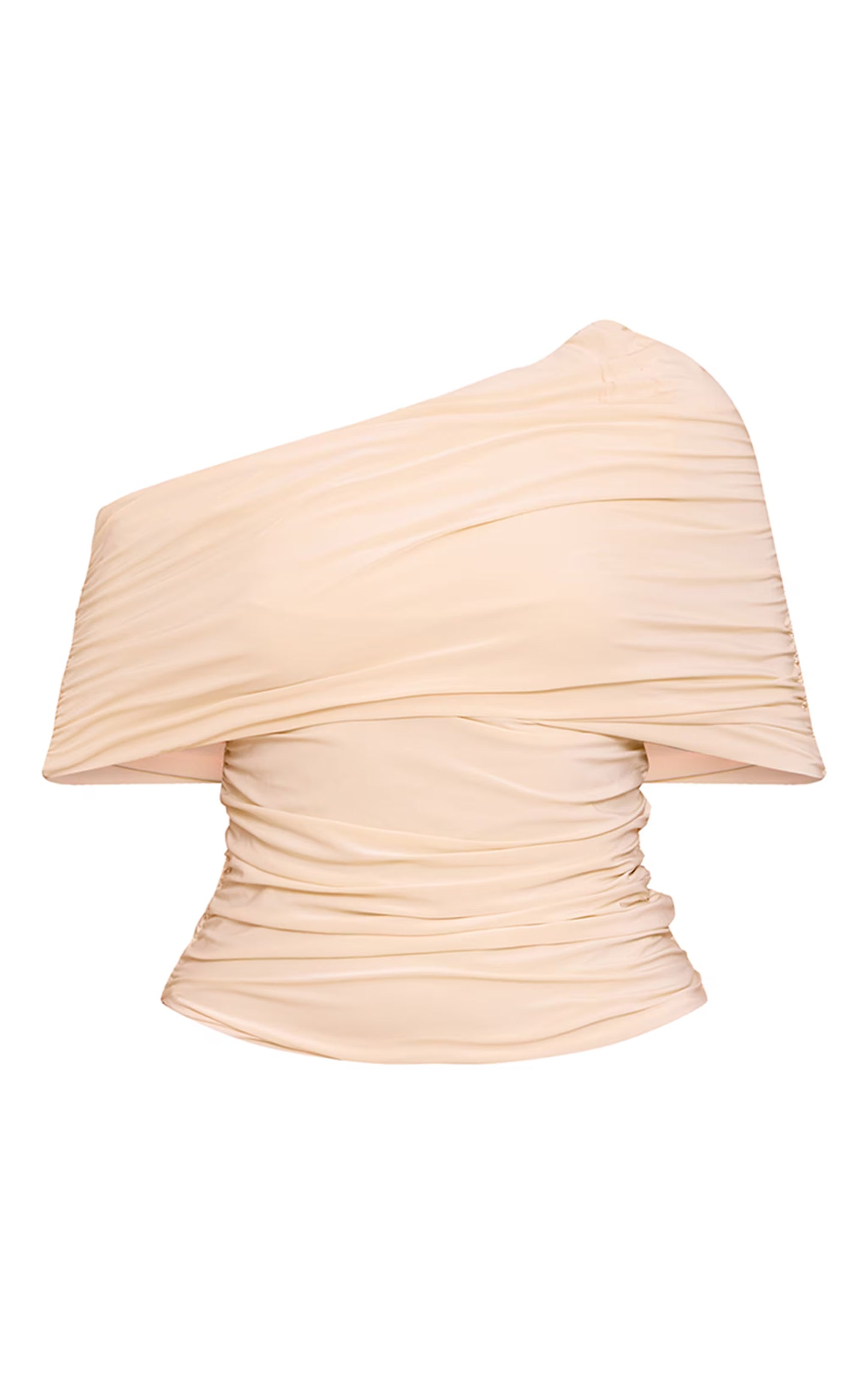 Cream Double Layer Slinky Ruched Bardot Long Top