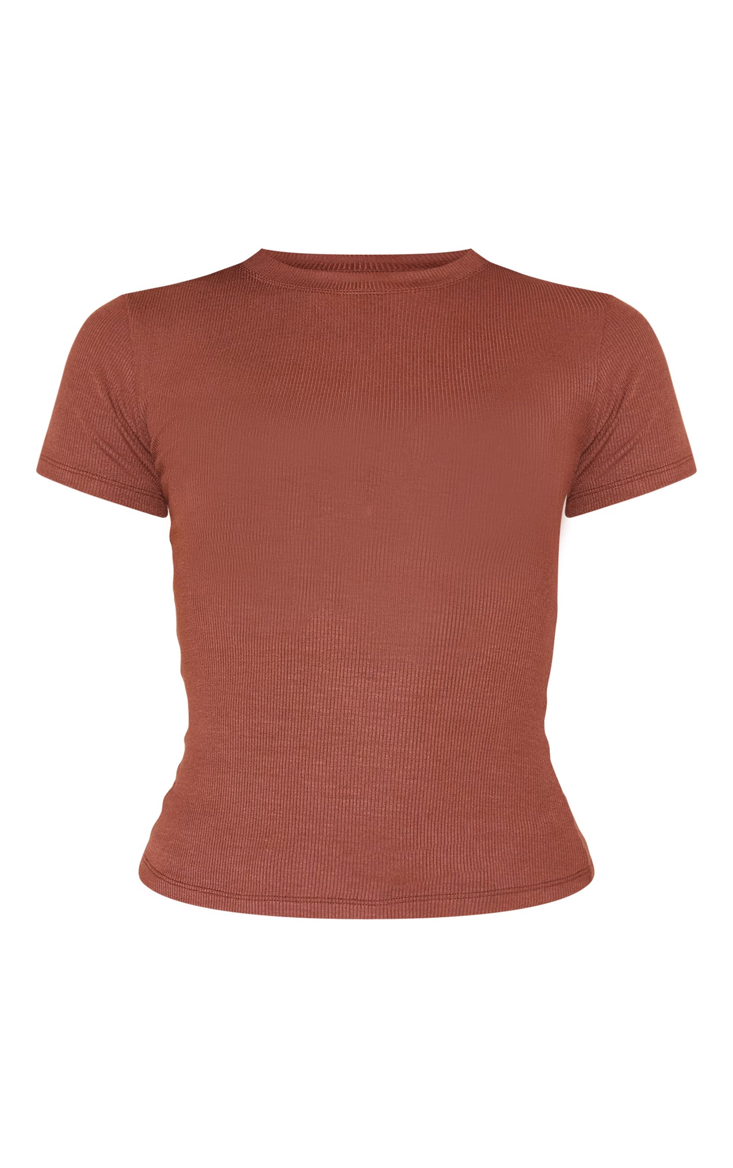 Chocolate Soft Rib Crew Neck Short Sleeve Top