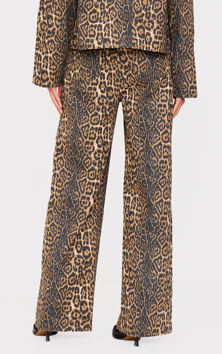 Stone Leopard Twill Wide Leg Pants