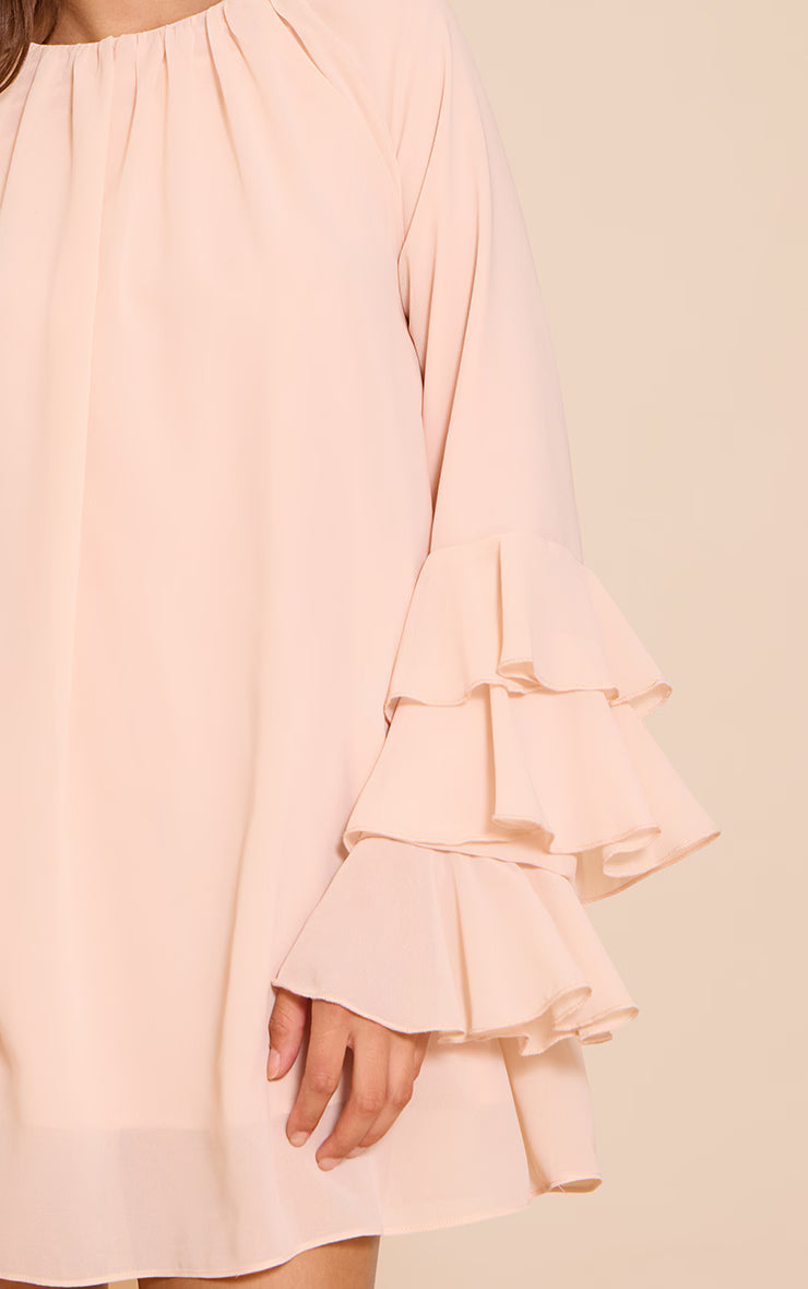 Blush Chiffon Frill Sleeve Detail Shift Dress