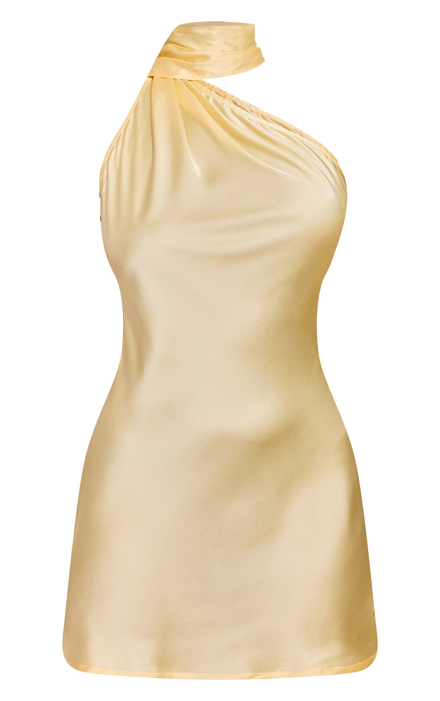Lemon Satin Scarf Detail Shift Dress