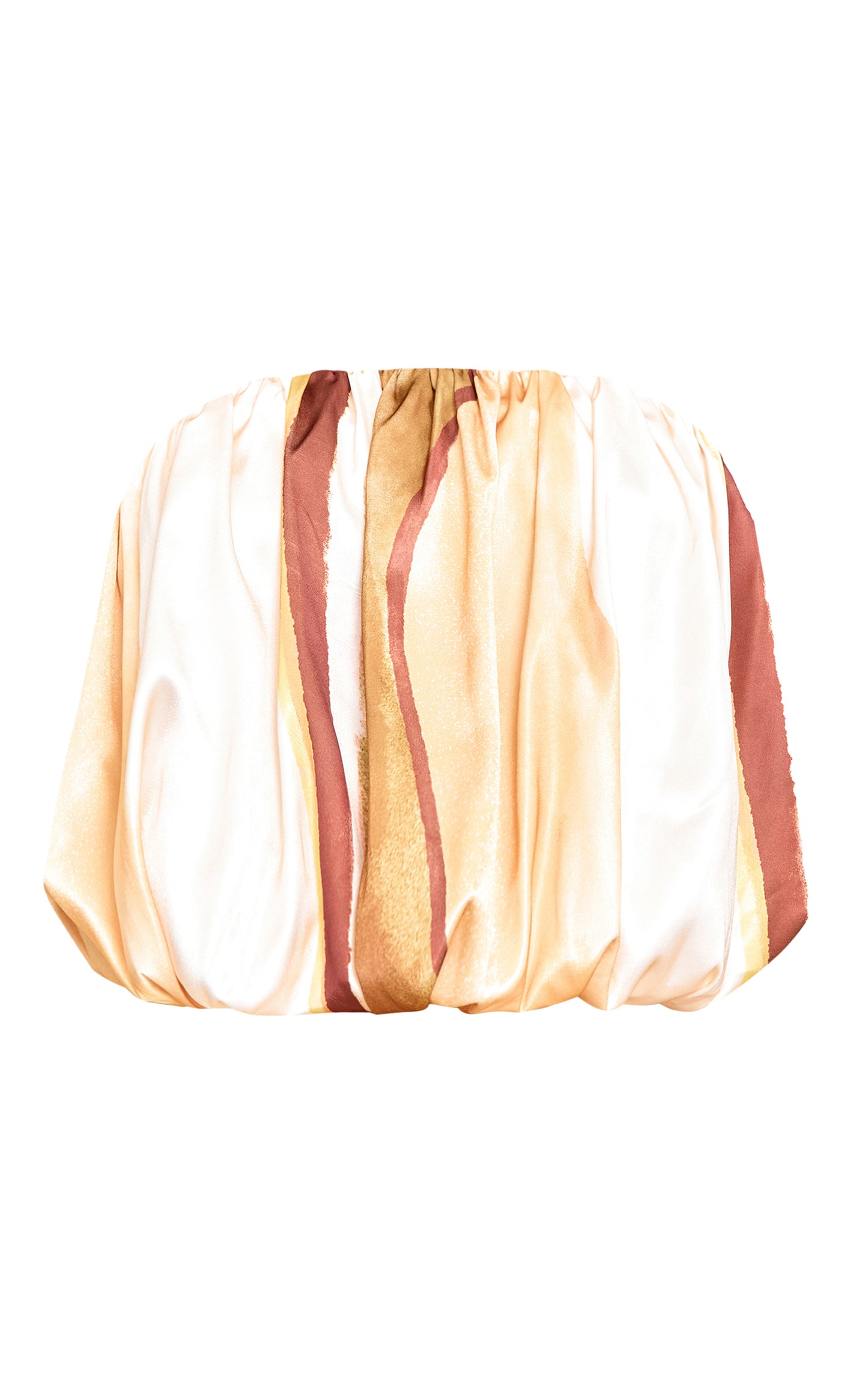 Multi Stripe Print Satin Puffball Bandeau Top