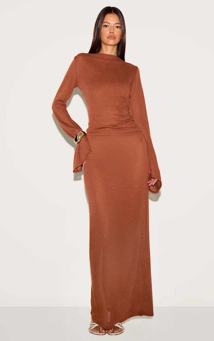 Chestnut Textured Flute Sleeve Top