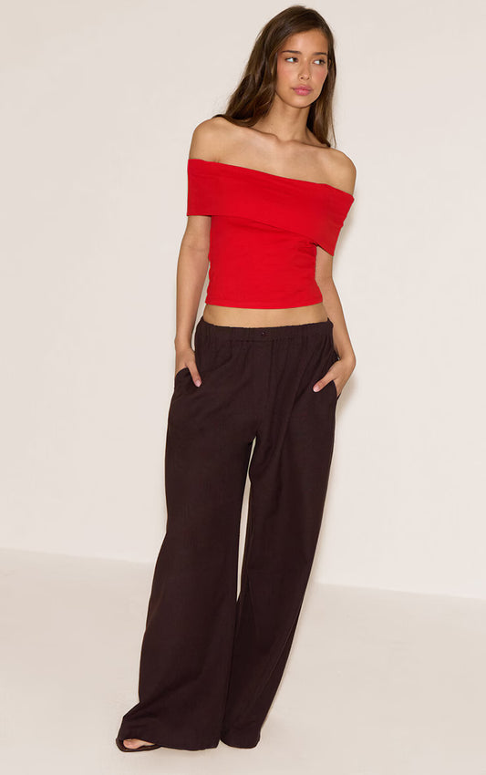 Tomato Red Soft Cotton Bardot Top