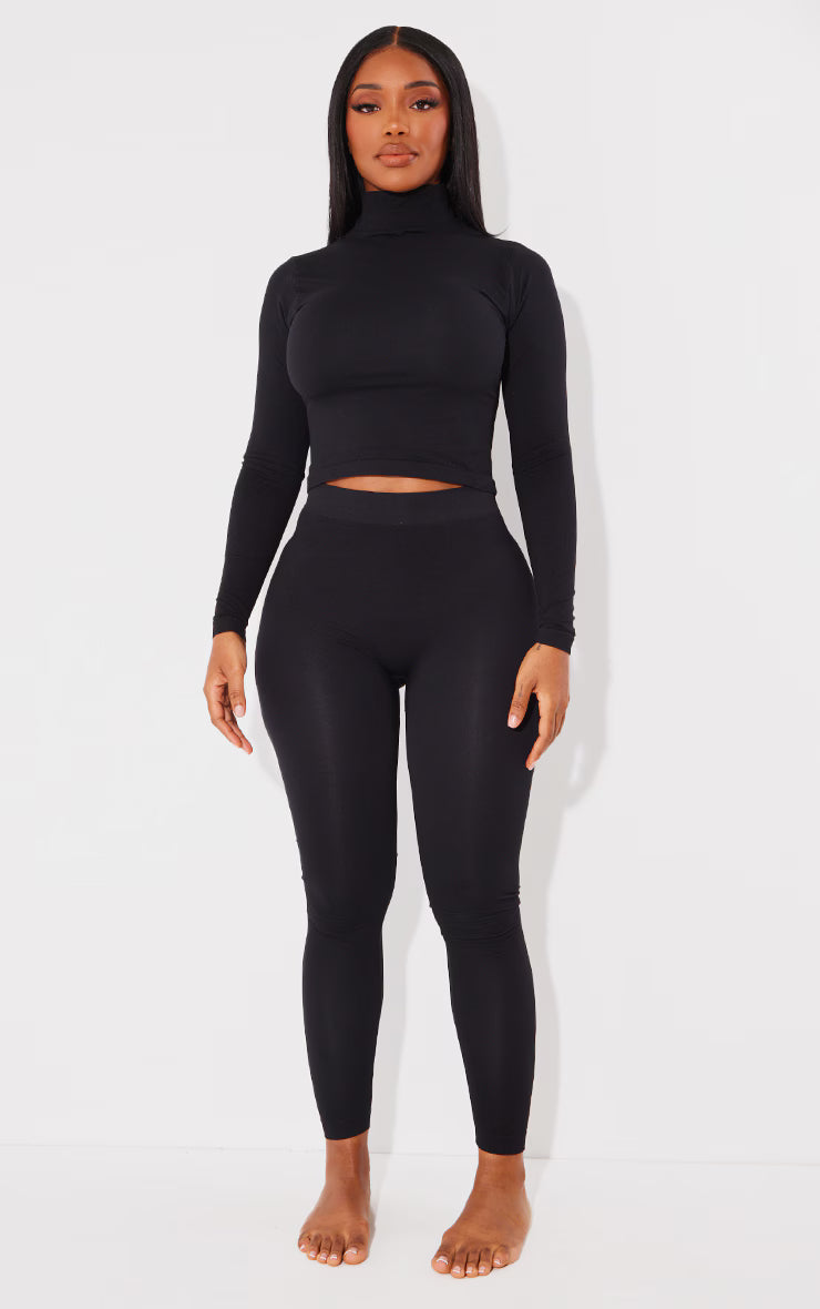 Shape Black Sculpted High Neck Long Sleeve Top