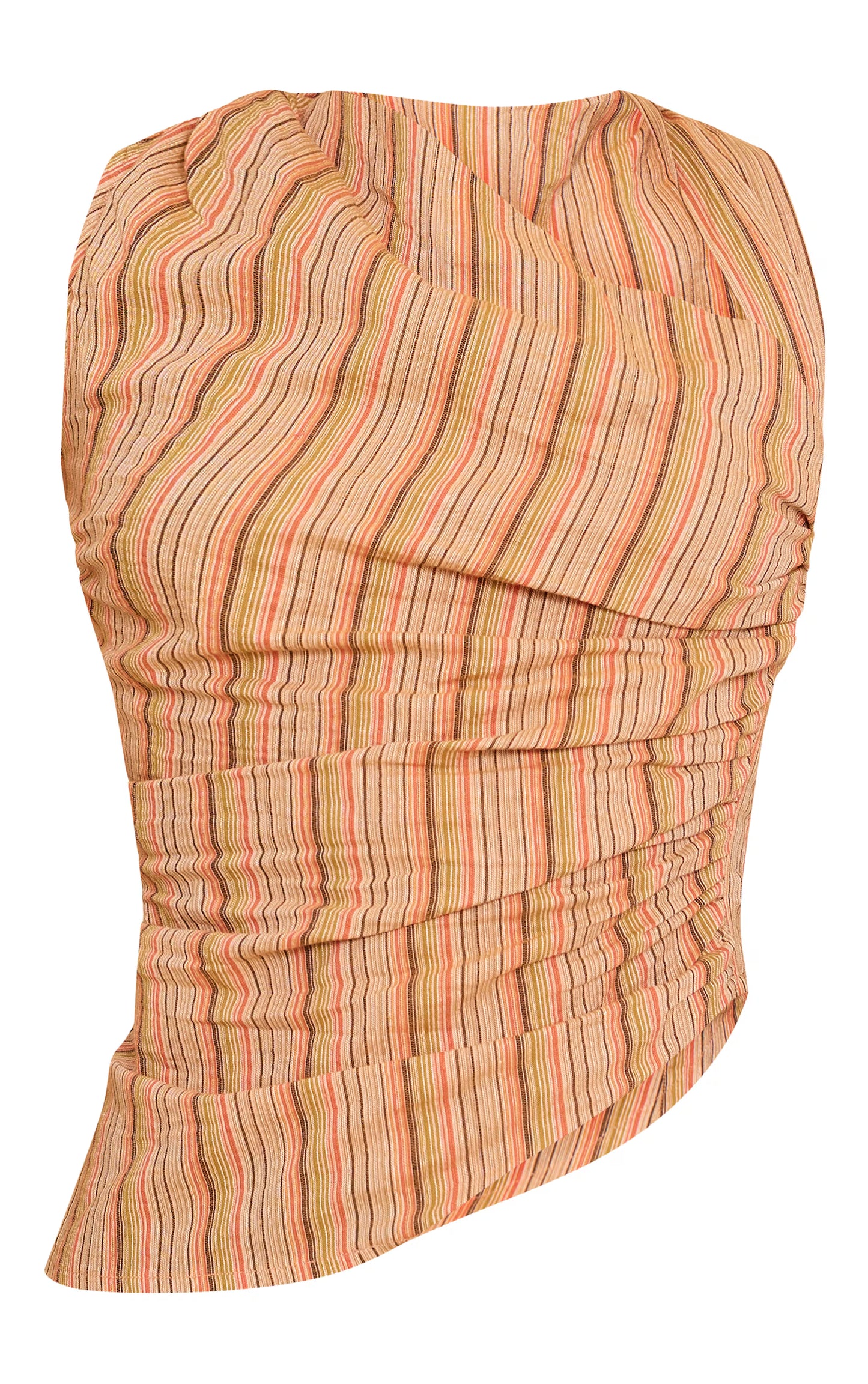 Orange Linen Look Striped Asymmetric Top