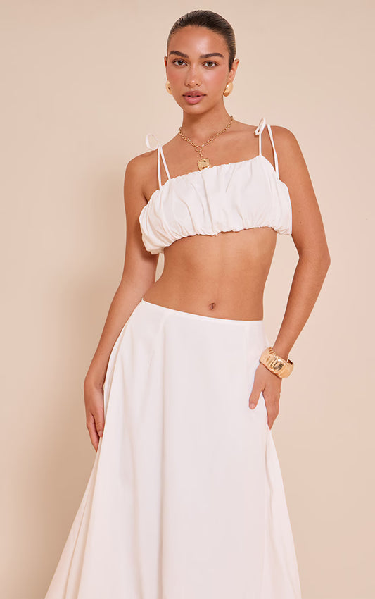 White Cotton Poplin Tie Strap Bralette