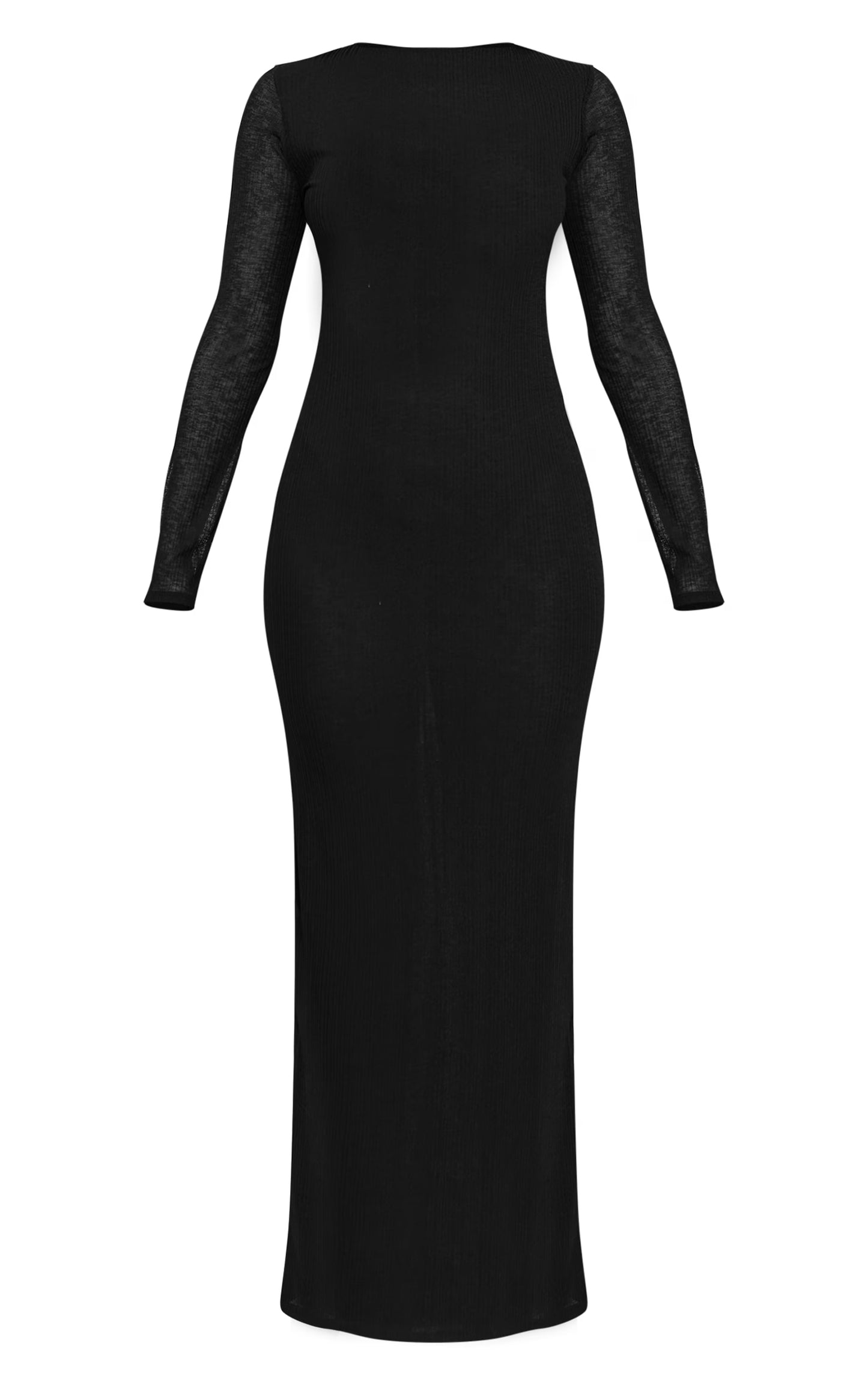 Petite Black Rib Long Sleeve Open Back Maxi Dress