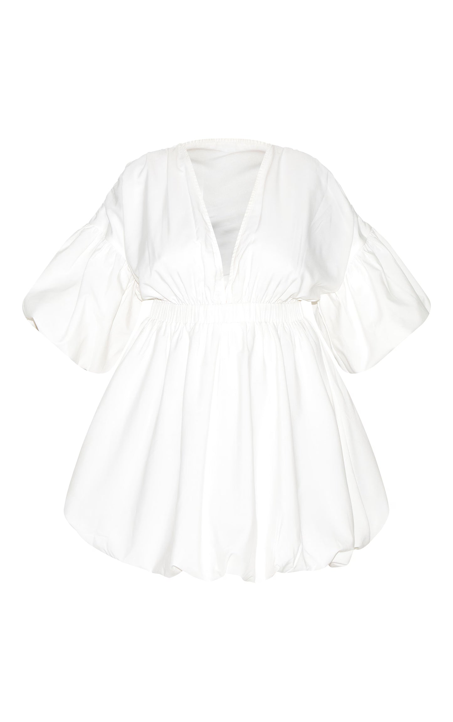 Plus White Puff Sleeve Puffball Hem Dress