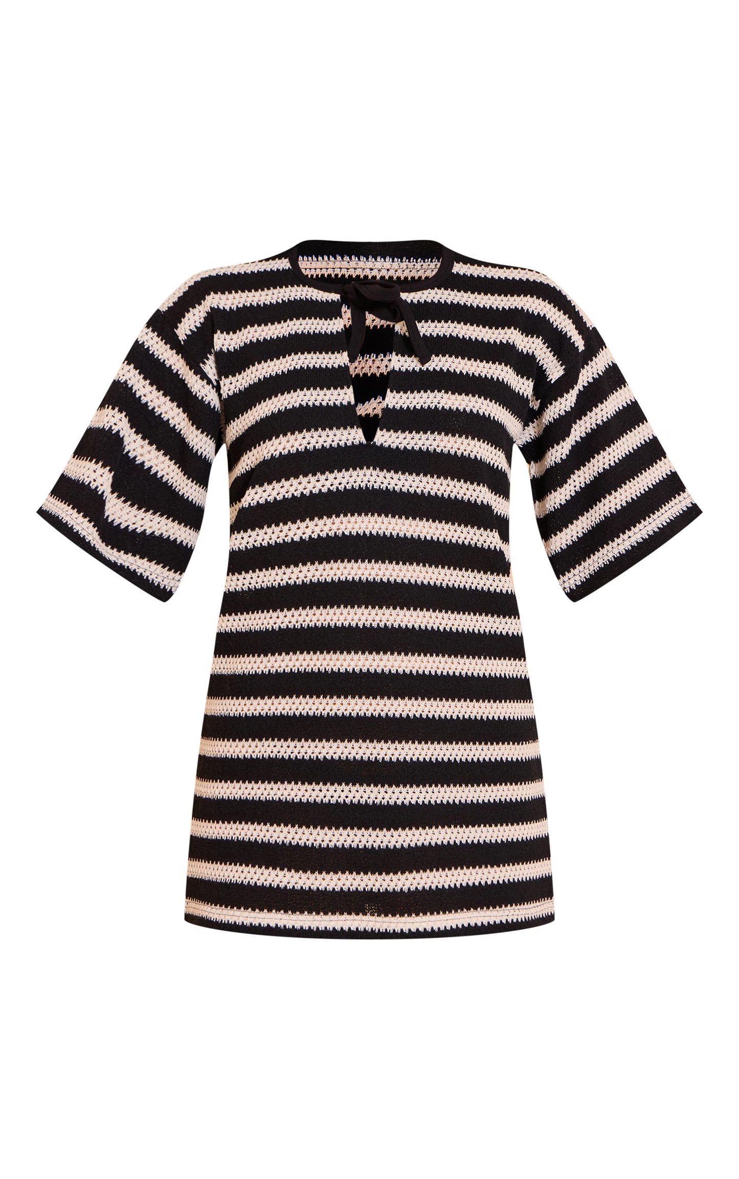 Black Monochrome Striped Texture Boxy Shift Dress