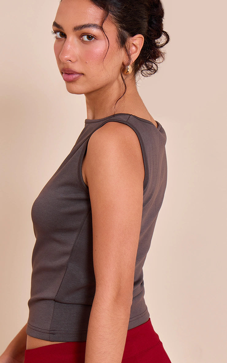 Chocolate Premium Soft Touch Boat Neck Vest Top