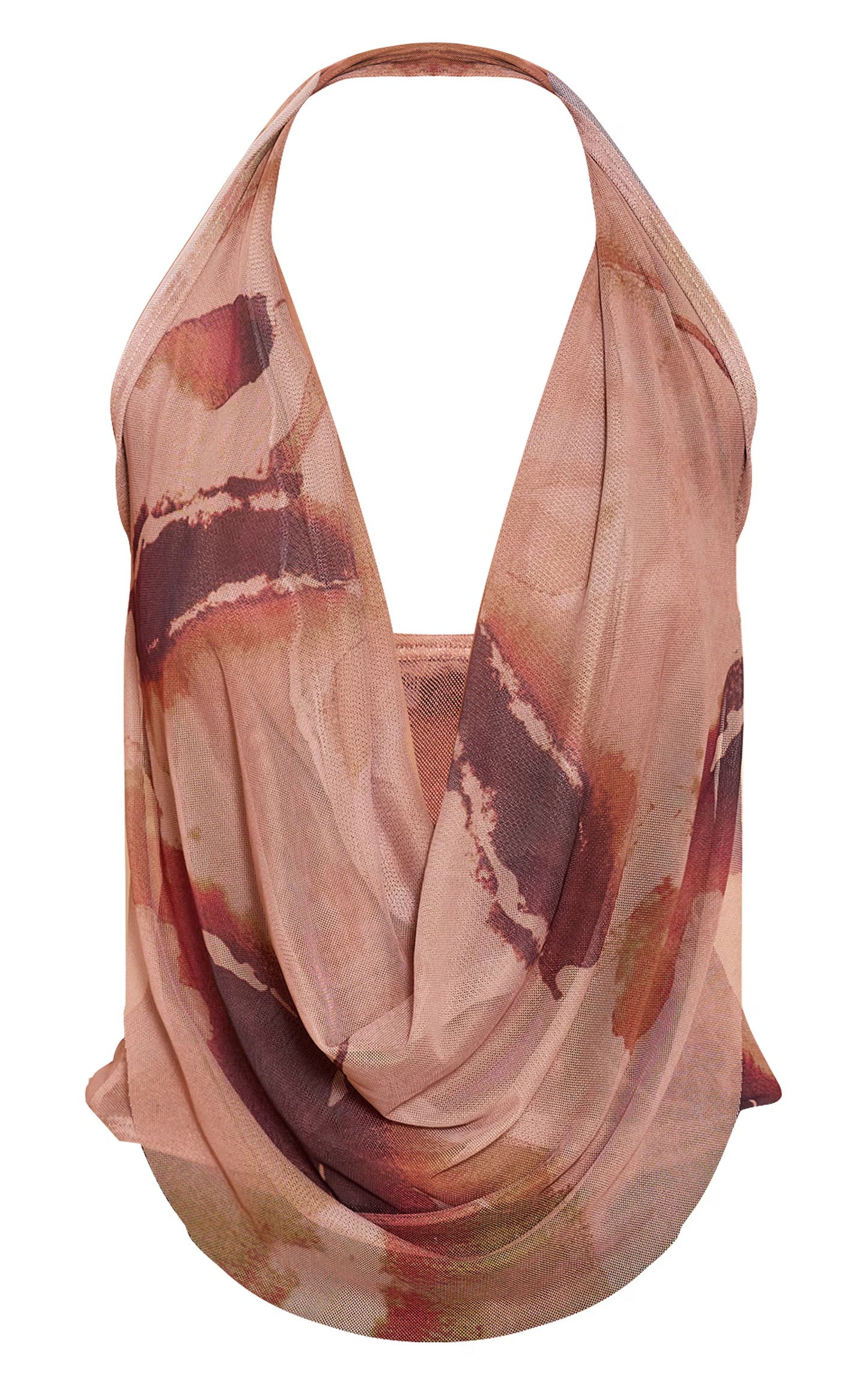 Beige Floral Printed Halter Neck Top