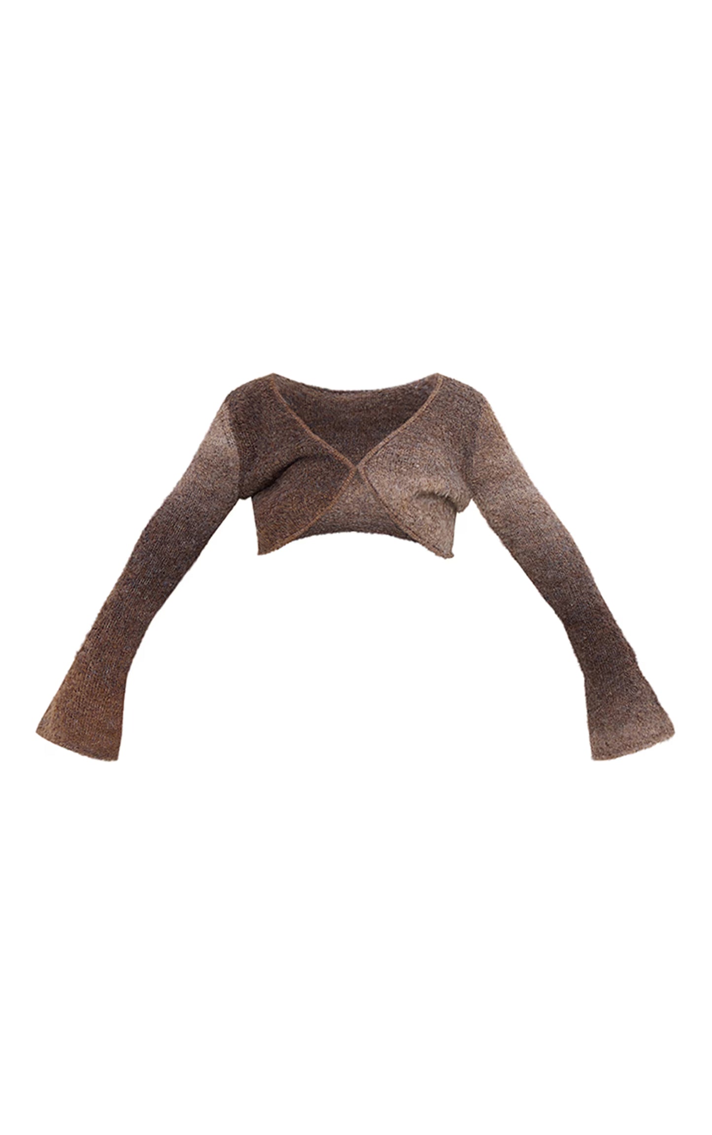 Mocha Stripe Textured Knit Flared Sleeve Mini Cardigan