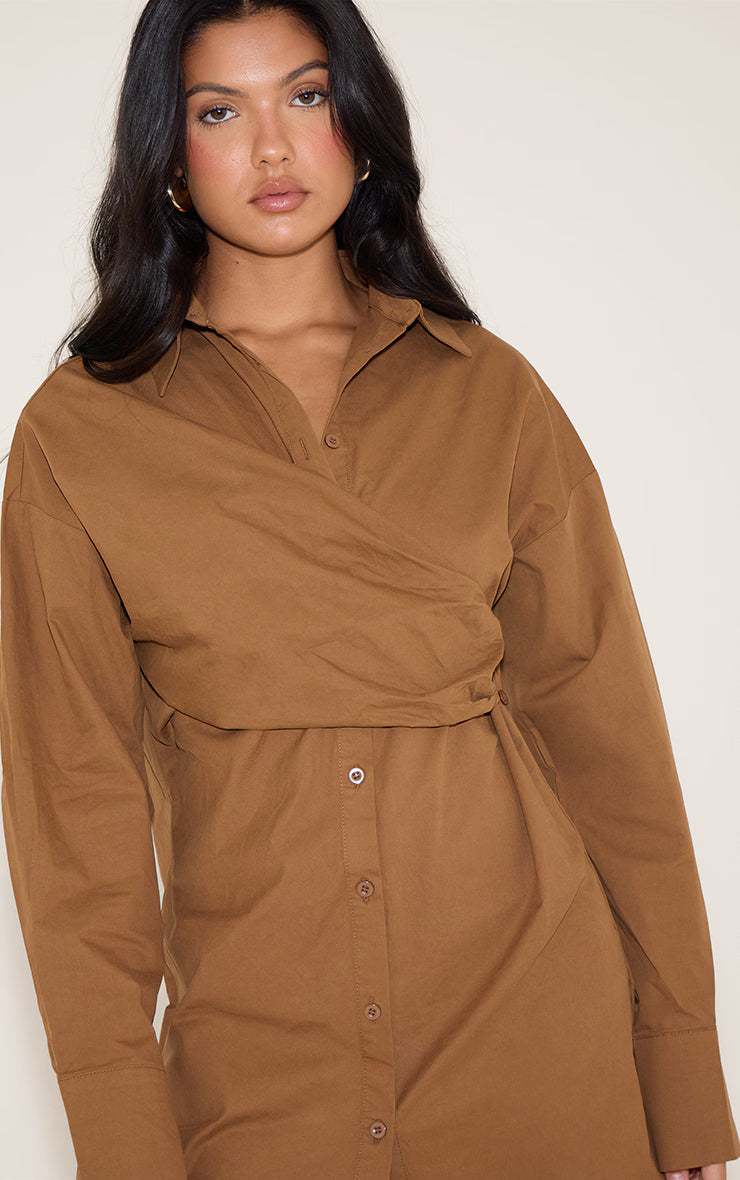 Chocolate Overlay Long Sleeve Shirt Dress