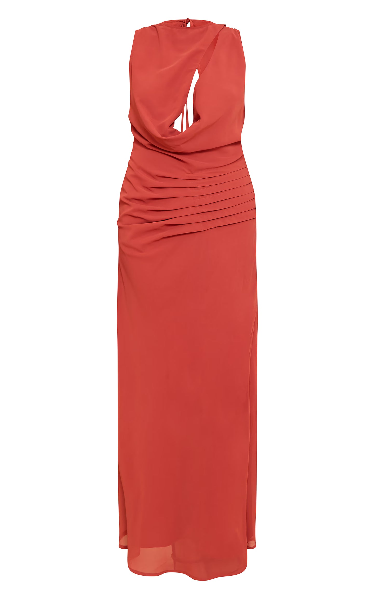 Burnt Orange Chiffon Keyhole Ruched Detail Maxi Dress