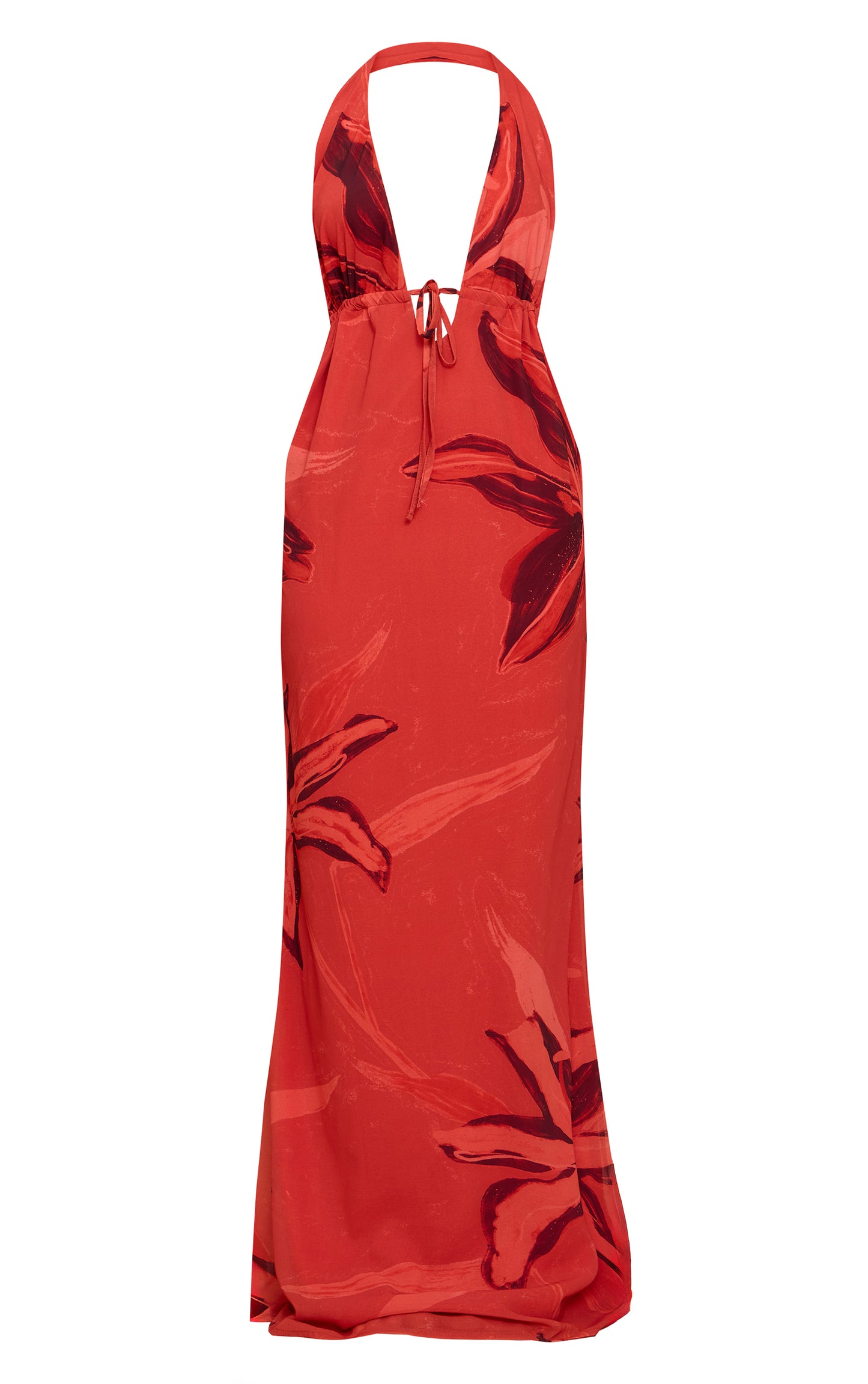 Rust Printed Plunge Tie Detail Maxi Dress