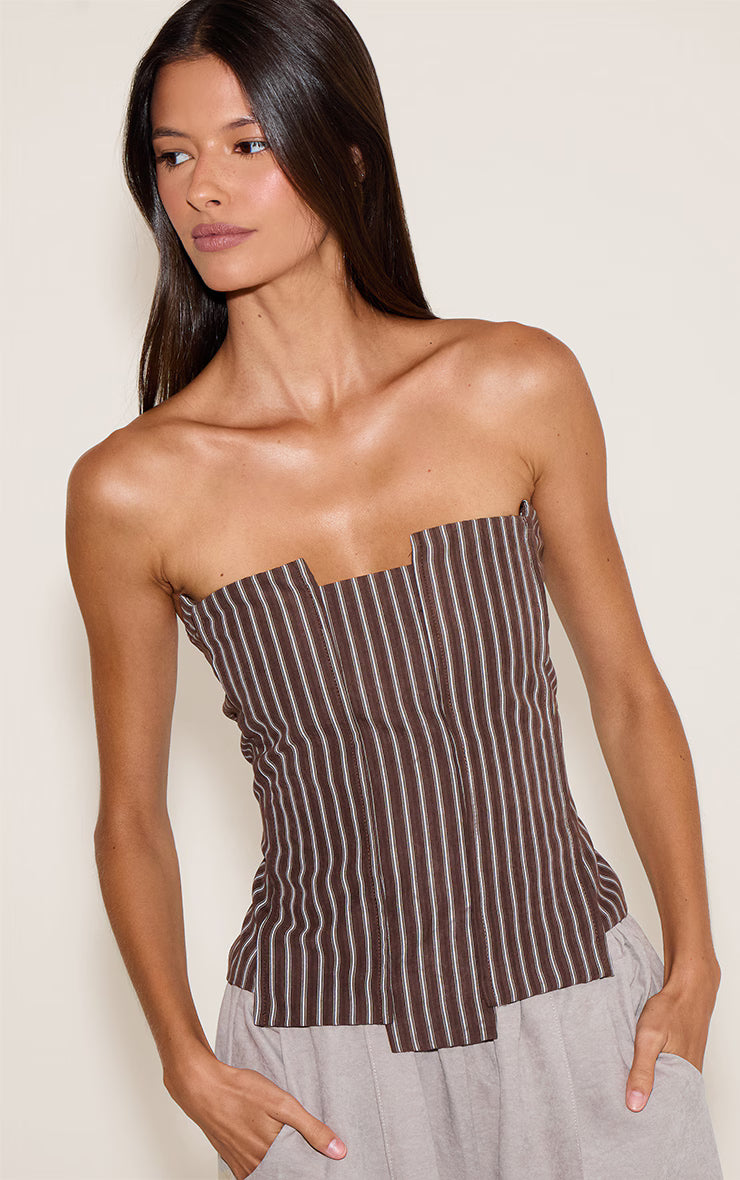 Chocolate Striped Peach Skin Corset