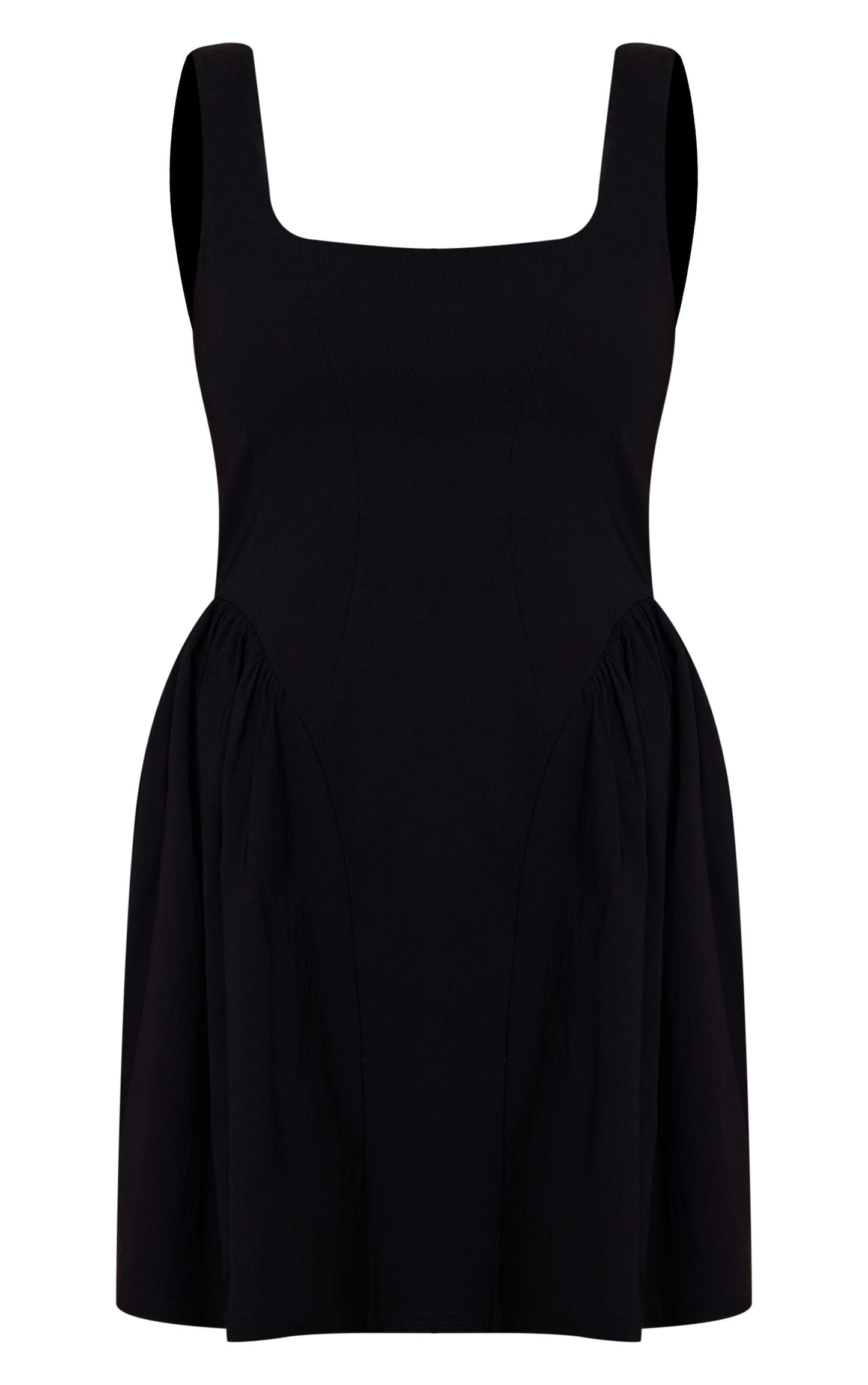 Black Stretch Woven Scoop Neck Shift Dress