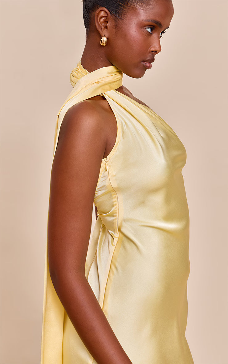 Lemon Satin Scarf Detail Shift Dress