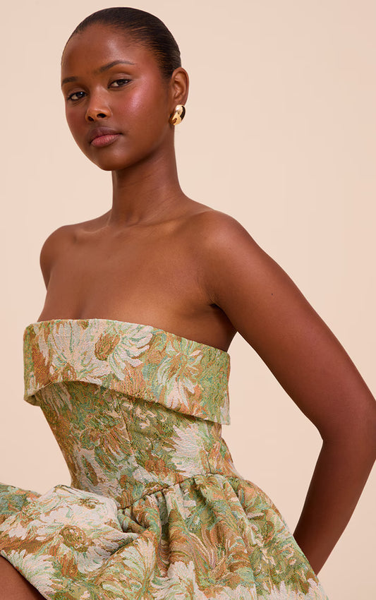 Sage Floral Tapestry Bandeau Extreme Puffball Dress