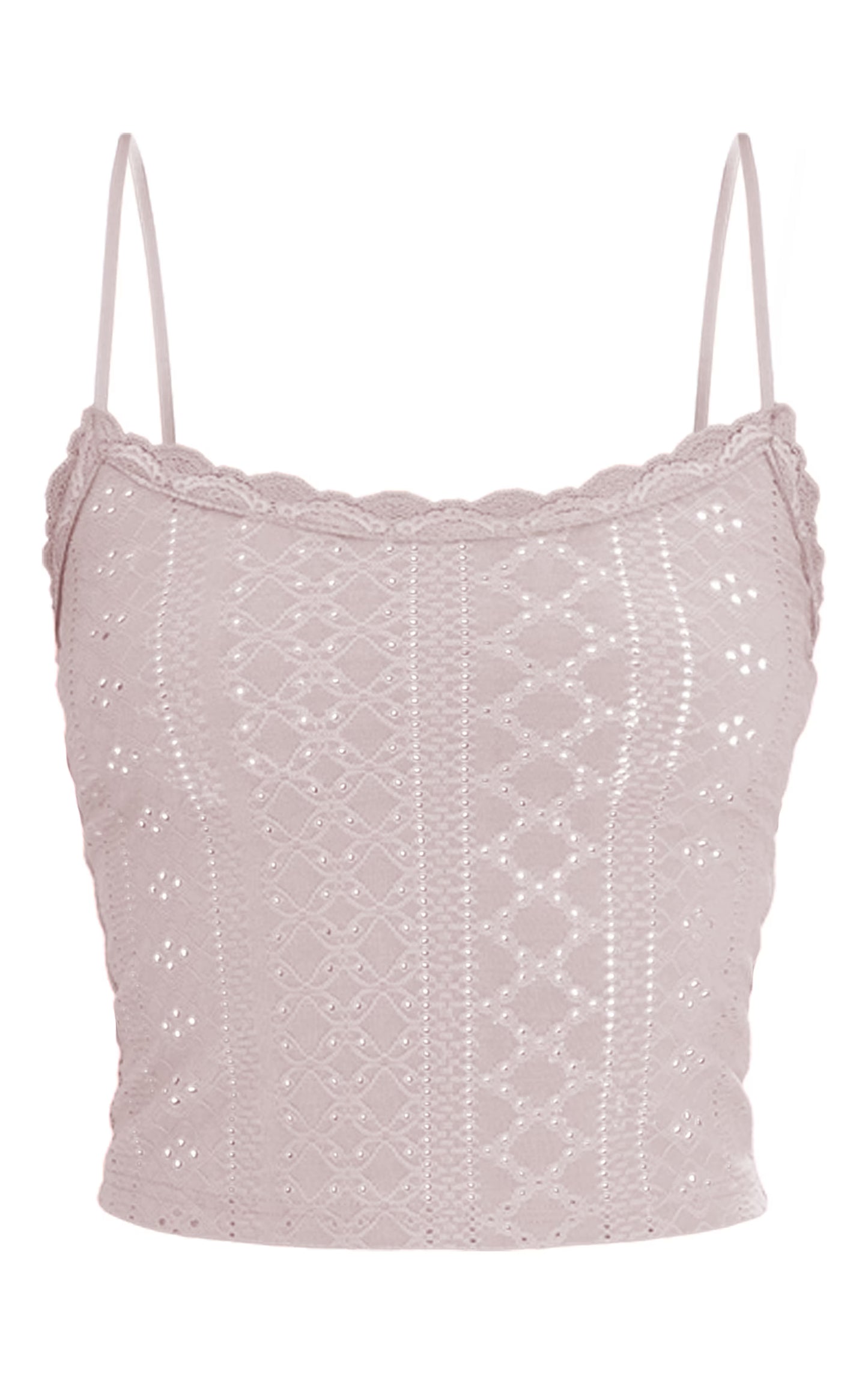 Grey Textured Stretch Lace Trim Bow Strap Cami