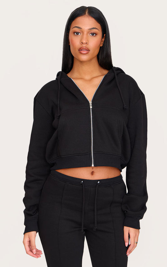 Tall Black Cropped Drawstring Hoodie