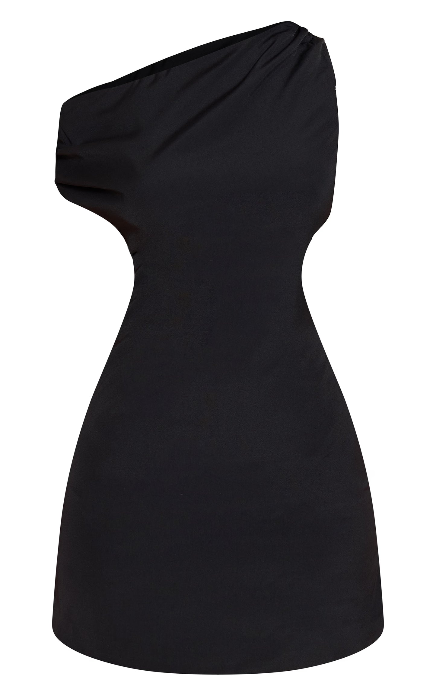 Petite Black Ruched Drape Dress
