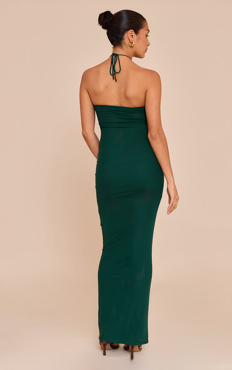 Petite Teal Halterneck Front Detail Maxi Dress