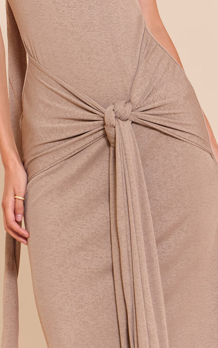 Mushroom Burnout Mesh Scarf Detail Maxi Dress