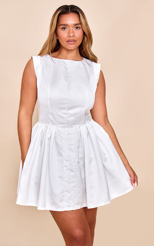 Shape White Boat Neck Cap Sleeve Skater Mini Dress