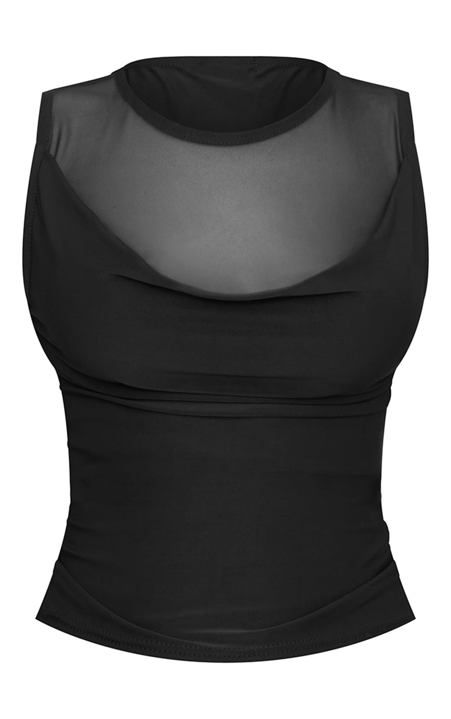 Black Mesh Panel Cowl Slinky Top