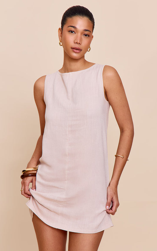 Natural Textured Boat Neck Boxy Shift Dress