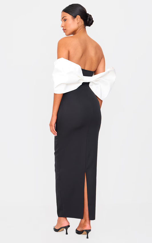 Tall Black Bow Detail Bodycon Midaxi Dress