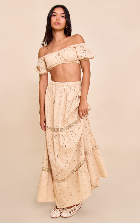 Sand Broderie Floaty Maxi Skirt