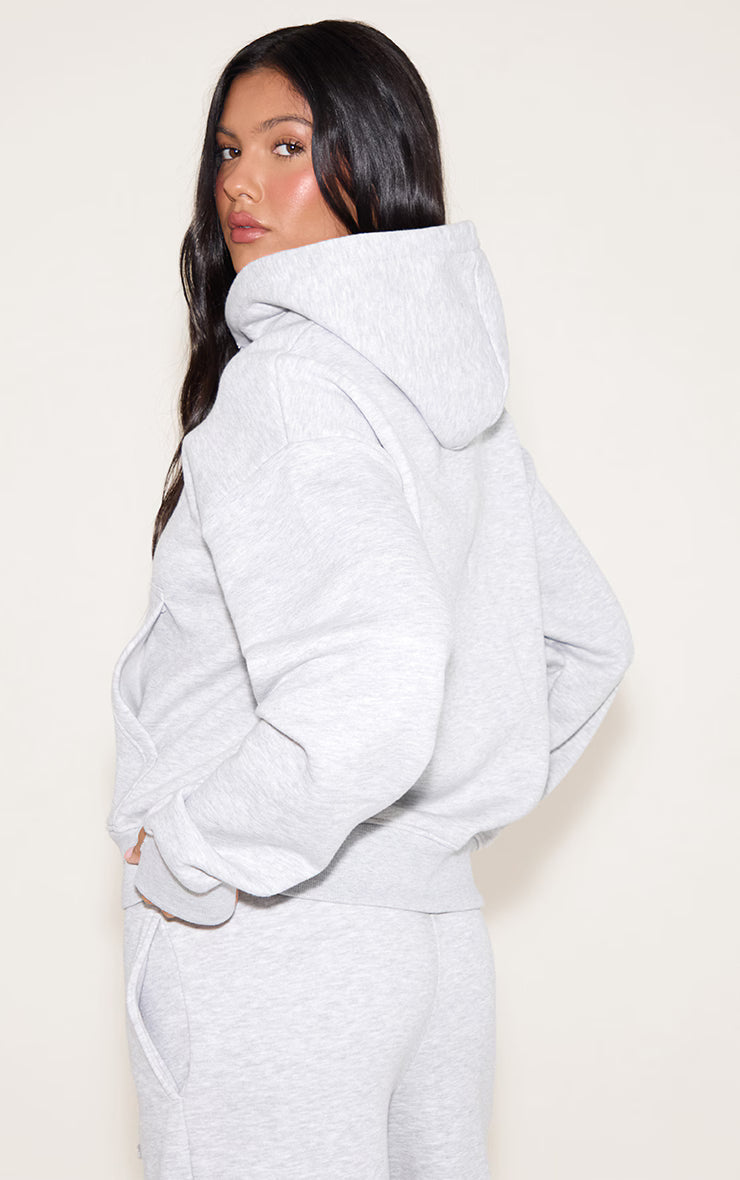 Ash Grey Oversized Hooded Zip Up Sweat Hoodie