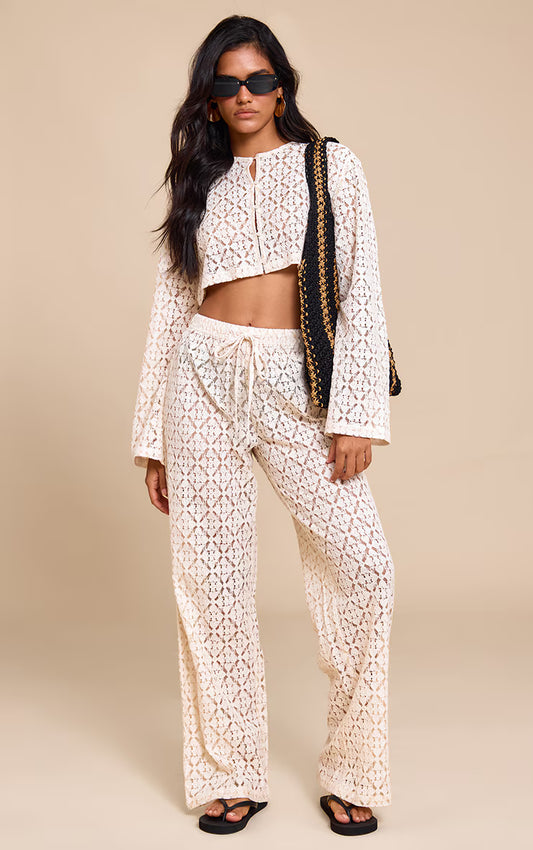 Cream Lace Straight Leg Pants
