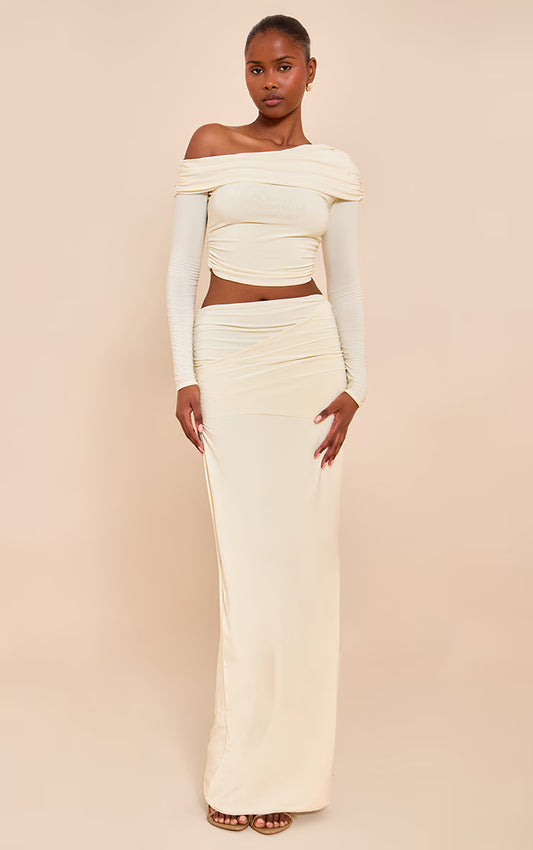 Almond Matte Sculpt Fold Over Maxi Skirt