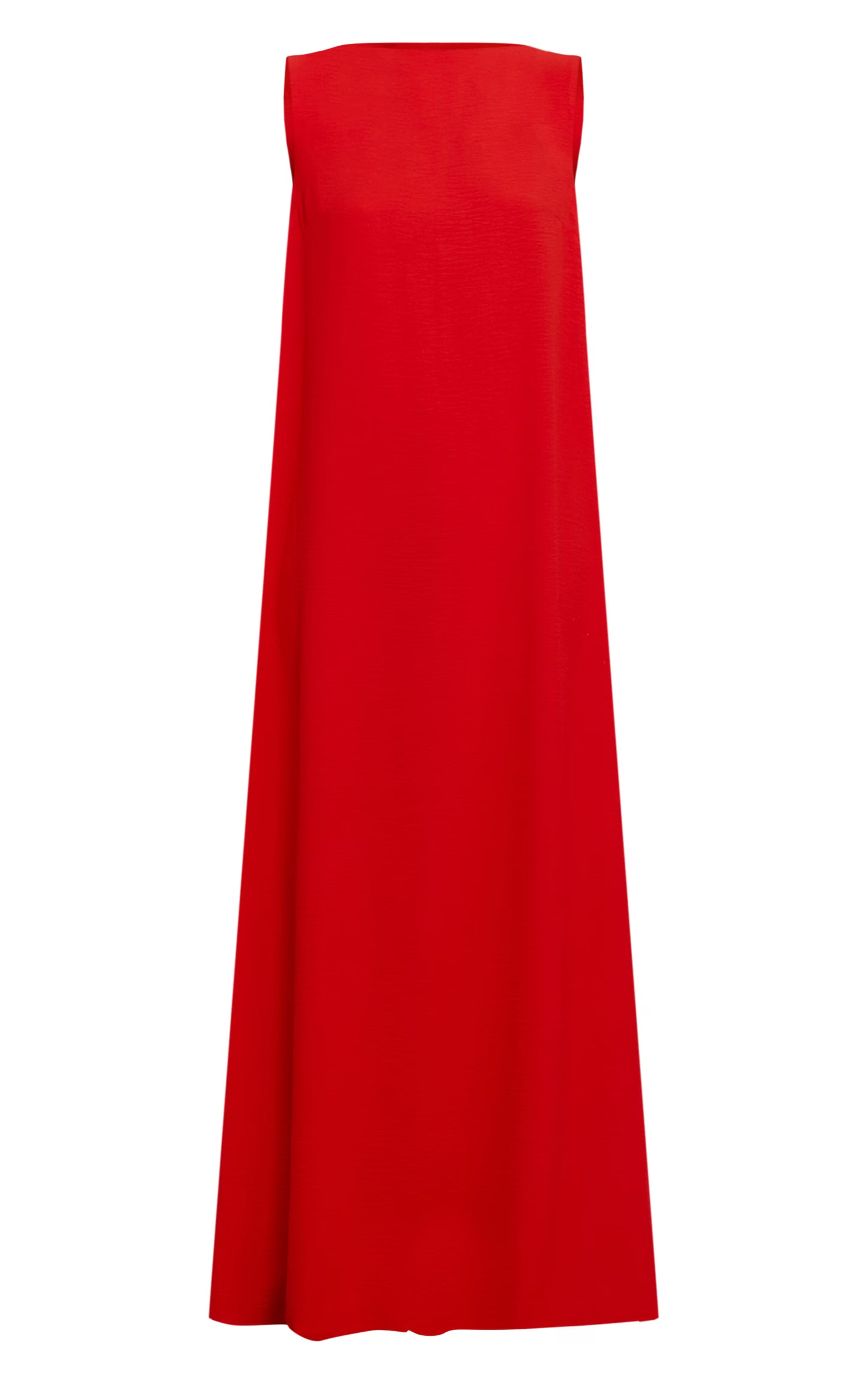 Red Textured Boat Neck Sleeveless Maxi Dress