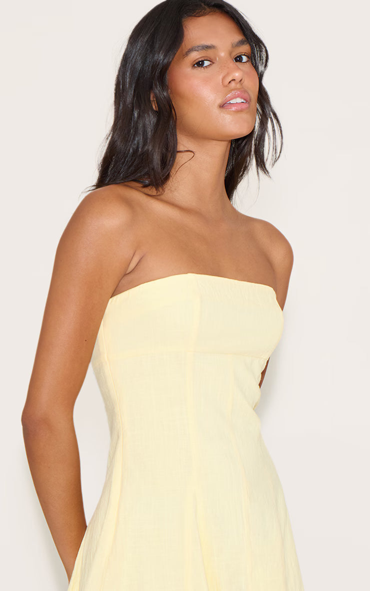 Lemon Bandeau Pleated Shift Dress