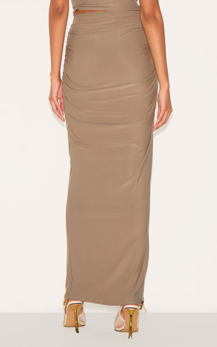 Mushroom Soft Touch Ruched Maxi Skirt