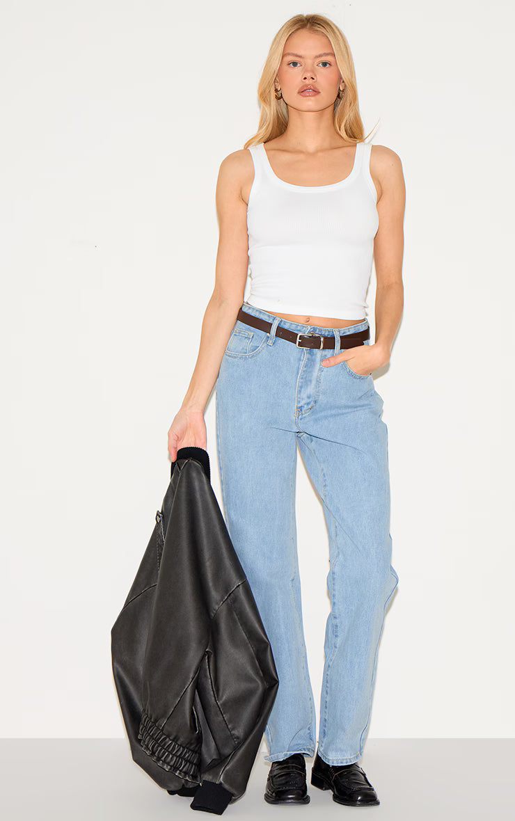 White Snatched Rib Scoop Vest