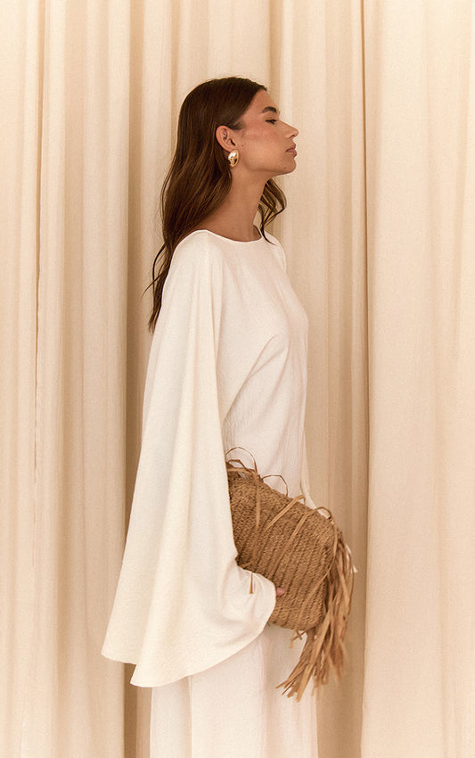 Cream Floaty Woven Flared Sleeve Maxi Dress