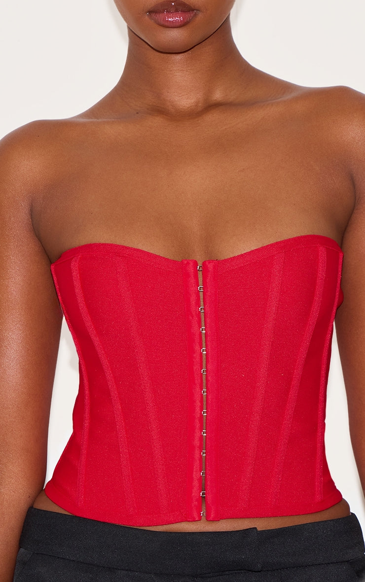 Dusty Red Bandage Hook And Eye Structured Corset